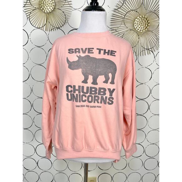 Vintage San Diego Zoo Safari Park Pullover Sweatshirt Size S Pink Rhinoceros - Picture 1 of 12